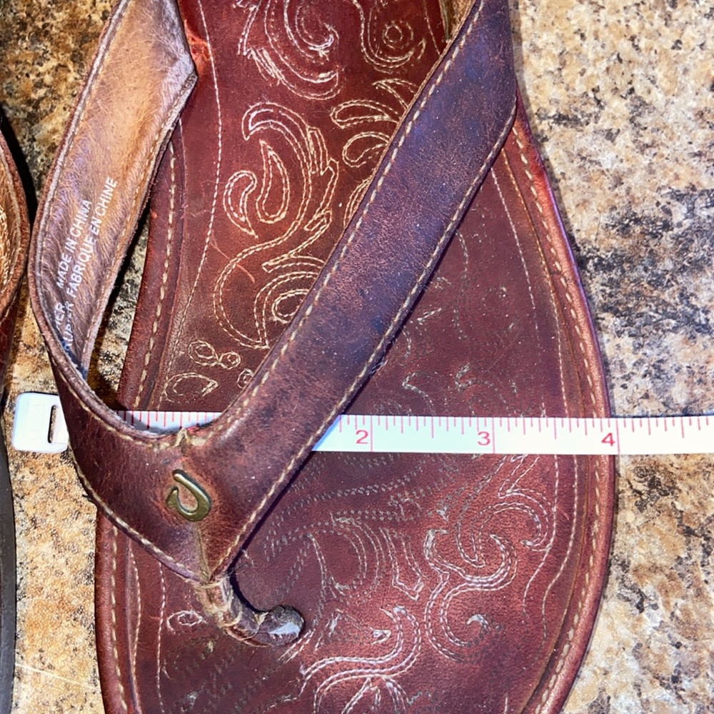 OluKai Paniolo Leather Strap and Footbed Brown Flip Flops Sandals Women’s 8 - Picture 12 of 15